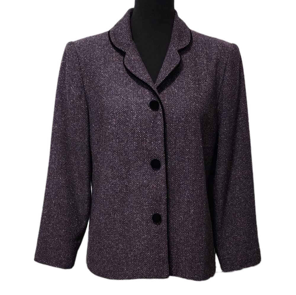 NWOT Vintage Talbots Plum Herringbone Blazer with Velvet Buttons